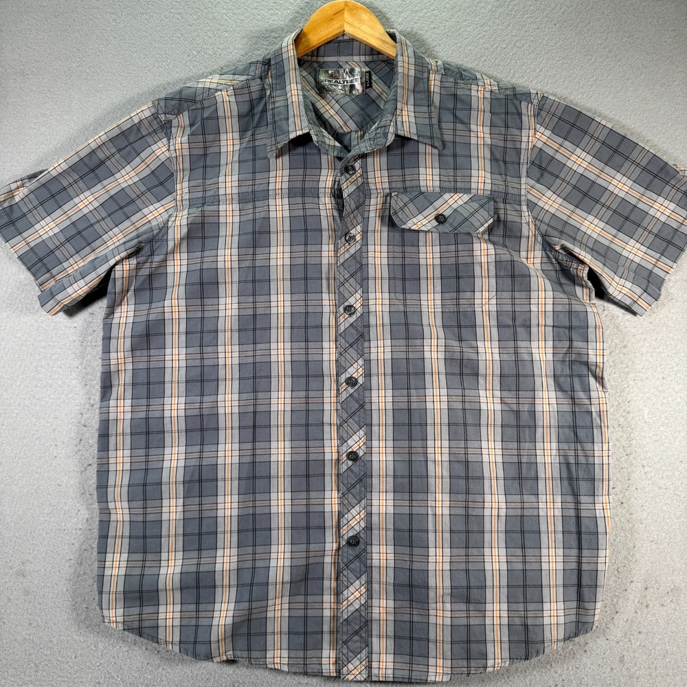 Realtree‎ Button Up Shirt Mens XL Gray Plaid Comfort Hiking Outdoors Workwear